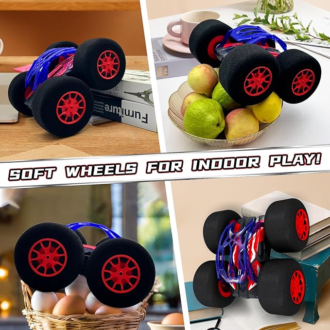 pinkking Stunt Remote Control Car with Oversized Sponge Tires Outdoor Indoor RC Car 2.4GHz Electric Race Stunt Vehicle Toy Double Sided 360° Rolling Rotating Driving Car for Kids Boys Girls Gift