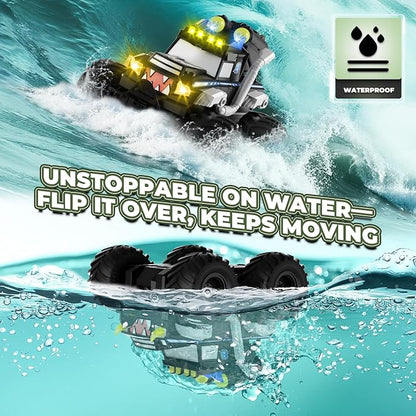 Remote Control Car Waterproof Monster Trucks Toys 1:18 Amphibious RC Cars 2.4 GHz 4WD All Terrain Off-Road Pickup Toy Truck Kids Toys for 6-12 Year Old Boys Girls Christmas Birthday Gifts Presents