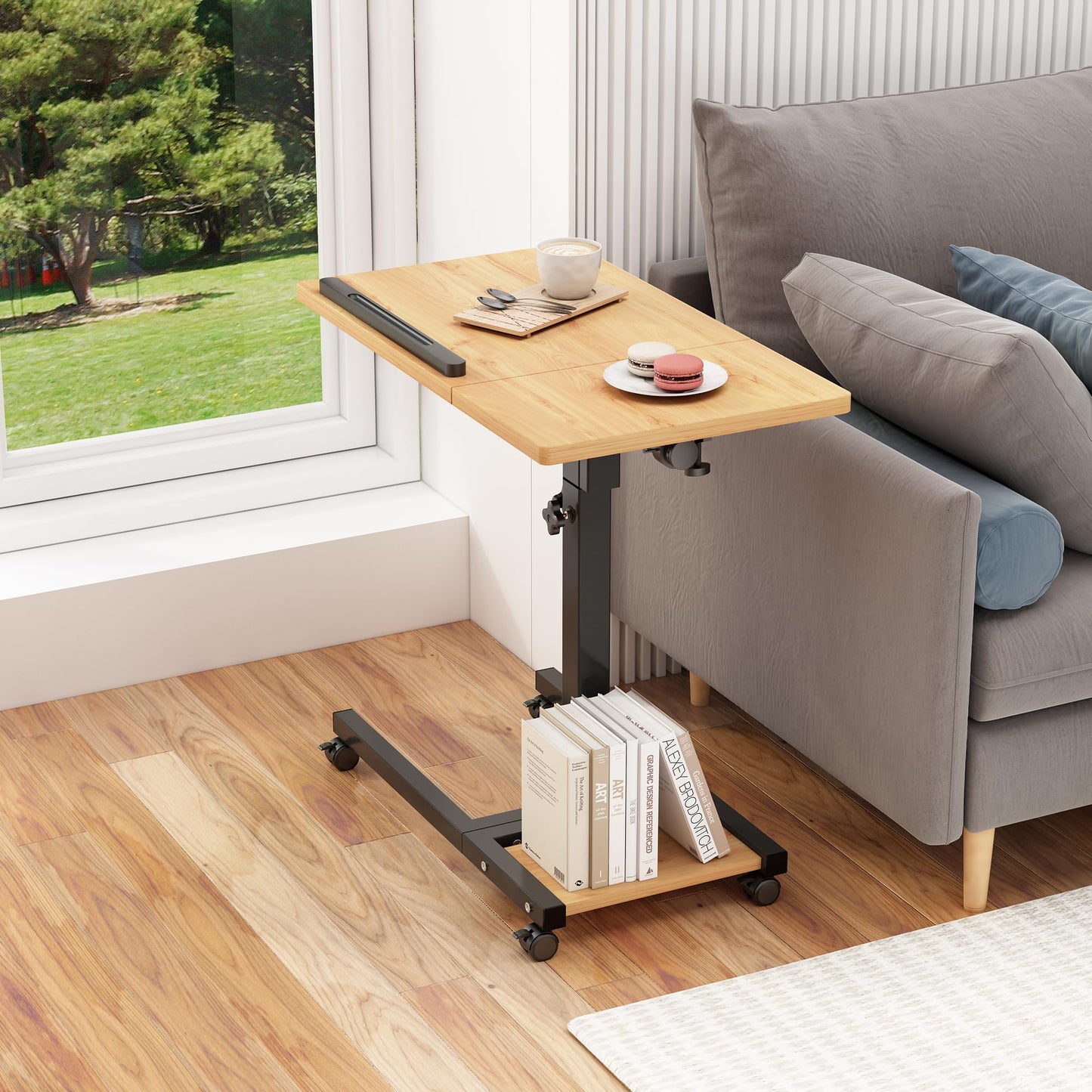 TigerDad Mobile Adjustable Height Laptop Stand PC Computer Portable Notebook Swivel Laptop Desk Rolling Table Desk Cart Tiltable with Wheels Casters& Mouse Pad Table