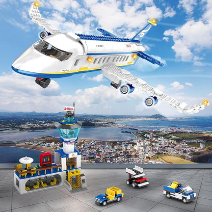 880 Pcs City Airport Passenger Terminal Building Set 6 IN 1 Airplane Building Blocks Toy STEM Aircraft Bricks with Shuttle BusLuggage CartPlanes Model Toys Gifts for Adults Boys Ages 6-12+