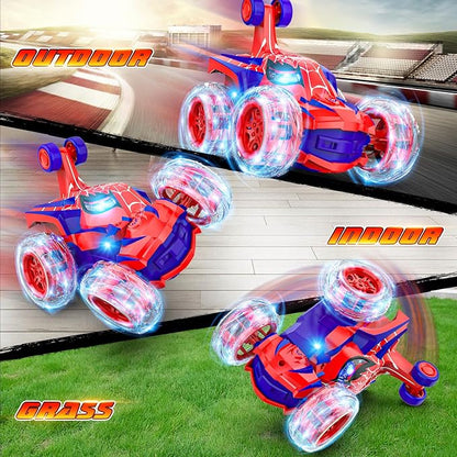 Remote Control Car Stunt RC Cars 360° Rotating with 2.4GHz Rechargeable Wheel Lights Toys Car Gift for Boys 3 4 5 6 7 8 9 10 11 12 (Red)