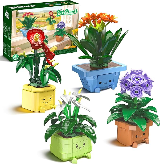 Flower Building Kit for Adults 614 Pcs Happy Plants Flowers Set Succulents Botanical Collection for Home Office Décor Gift for Valentine's Day for Her/Girlfriend/Mom/Wife/Couple/Women