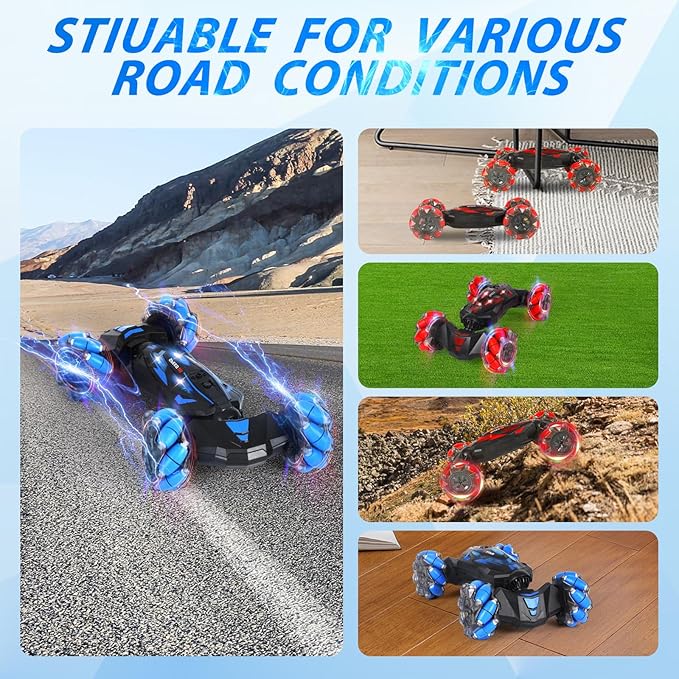 RC Stunt Car 2.4 GHz 4WD Remote Control Gesture Sensor Toy Cars Double Sided Rotating Off Road Vehicle 360° Flips with Lights Music Drift rc car for Boys and Girls 5-13 Birthday
