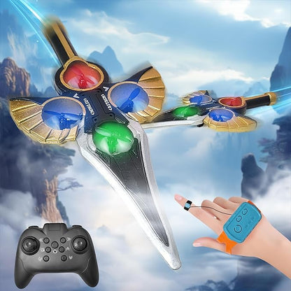 Flying Sword RC Airplane Gesture Control Airplane for Kids Adult 8-16 Remote Control Drone Sword with Light 360° Flip Gravity Sensing Stunt Roll Gifts for Kids Boys Girls Gold
