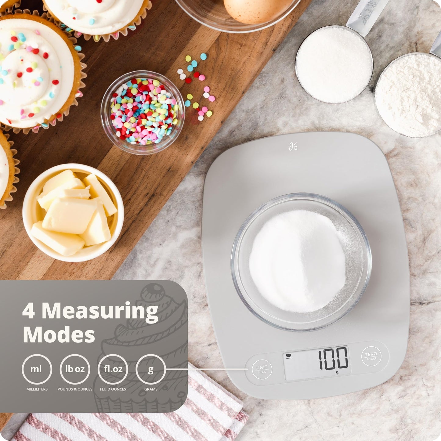 Greater Goods Slim Digital Kitchen Scale – Accurate BPA-Free Food Scale for Cooking, Baking, and Meal Prep, 11lb/5kg with 1 CR2032 Battery Included