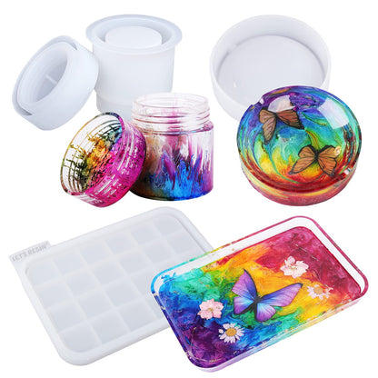 LET'S RESIN Tray Molds, Jar Silicone Molds with Lid, Resin Molds for Epoxy Resin, Silicone Molds Kits for DIY Art Furniture Dtorage and Decoration, Festival Gifts