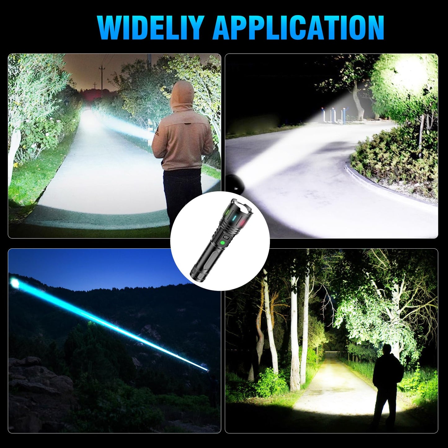Hoxida Flashlights High Lumens Rechargeable - 1500 Meters Long Beam Super Bright LED Flash Light with Power Display & IPX5 Waterproof for Camping, 20H Runtime,Zoomable Handheld Flashlight-String