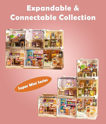 Miniature Ice Cream Shop Model Kit Small-Scale DIY Building Set with Tiny Furniture Highly Detailed Collectible for Adults &amp Craft Lovers Super Mini Series