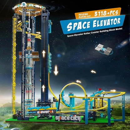 Mould King 11031 Roller Coaster Building Kit Space Elevator Track Construction Blocks Toys with Motors Ideal Gift Toy for Adult (3118 Pieces)