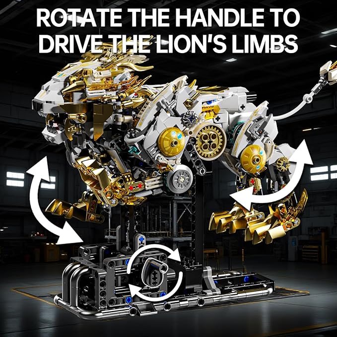 Mechanical Lion Building Block Toy Set Futuristic Mechanical Beast Model with Movable Parts &amp Gears Premium Mechanical Building Kit with Display Stand Ideal Gift for Boys &amp Adults