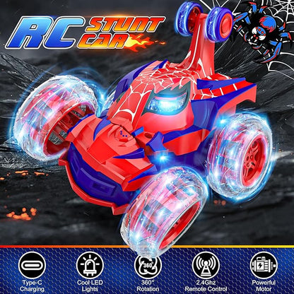 Remote Control Car Stunt RC Cars 360° Rotating with 2.4GHz Rechargeable Wheel Lights Toys Car Gift for Boys 3 4 5 6 7 8 9 10 11 12 (Red)