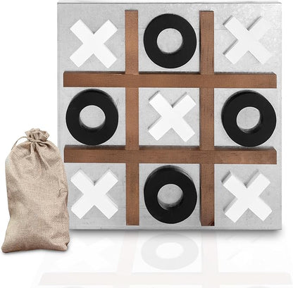 Play Platoon Metal &amp Wood Magnetic Tic Tac Toe Wall Mounted Games - 13.5 Inch Table Top Playroom Decor or Wall Mounted Room Decor - Rustic Board Game Room Accessories