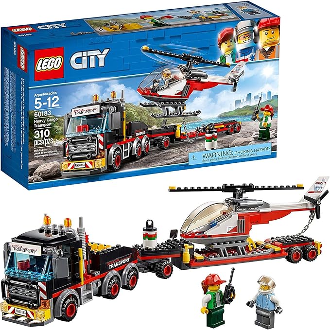 EGO City Heavy Cargo Transport 60183 Toy Truck Building Kit with Trailer Toy Helicopter and Construction Minifigures for Creative Play (310 Pieces)