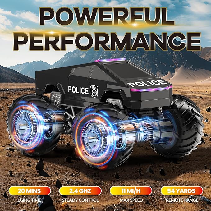 Remote Control Car Cyber RC Truck Toy 1:16 2.4GHz 4WD Off-Road Amphibious Waterproof Monster Truck for All Terrain Kids Birthday Gifts for Boys Girls Age 6 7 8 9 10 11 12 Year Olds (Black)