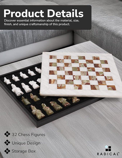 Radicaln Marble Antique Chess Set 15 Inches White and Green Handmade Chess Sets for Adults -1 Chess Board &amp 32 Chess Pieces - Board Chess Game 2 Player