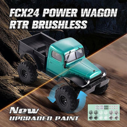 BEEZRC FMS RC Crawler 1/24 FCX24 Brushless Power Wagon RTR 4WD RC Rock Car with BATRAZZI Tires Hobby Grade RC Car for Adult Model Remote Control Truck Off-Road Vehicle (Metallic Green)