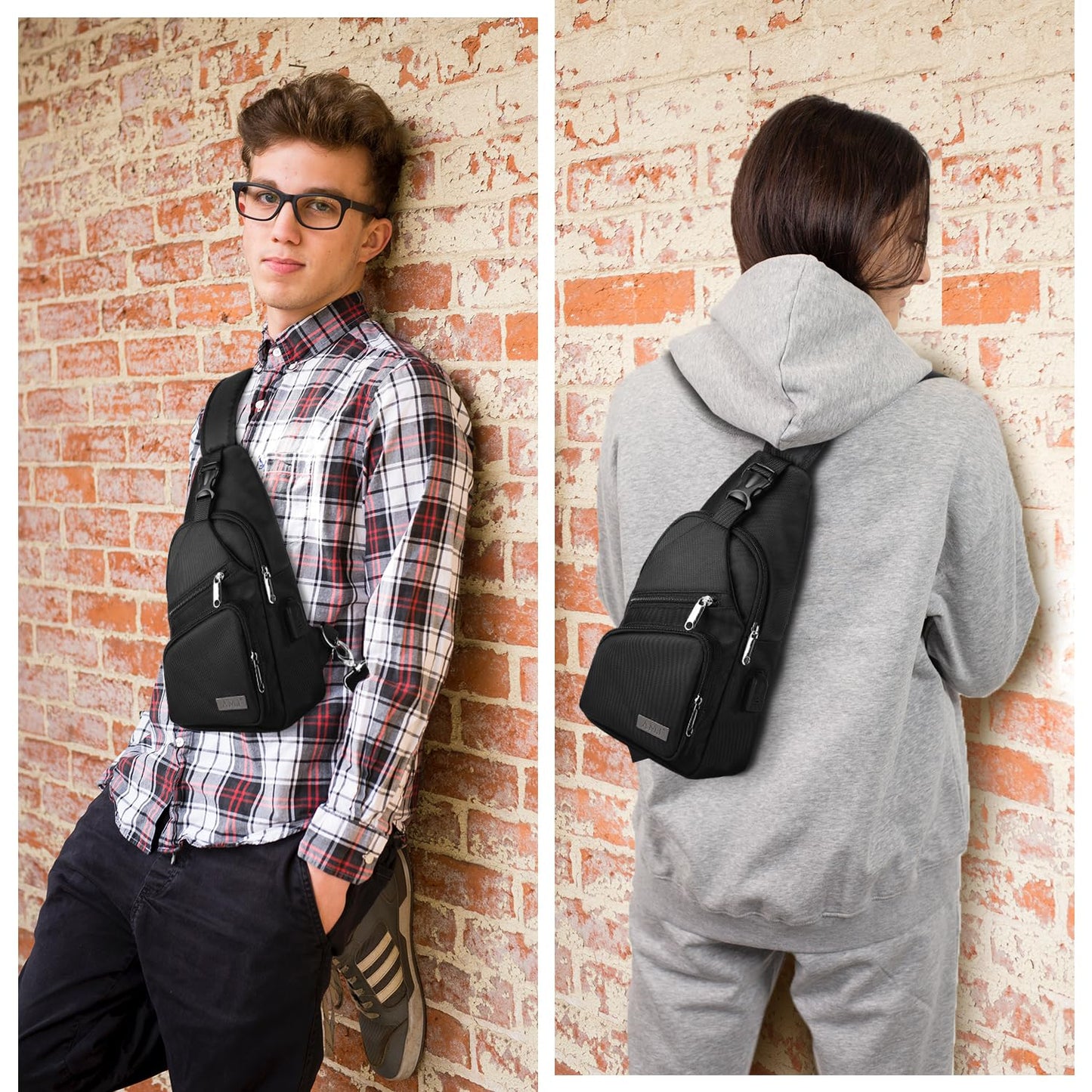 AMJ Crossbody Sling Bag Men Women, Casual Shoulder Backpack, Chest Daypack Satchel for Hiking Travel