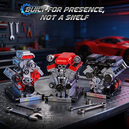 JMBricklayer 3-in-1 Mini Engine Model Car Kits that Runs V8 V12 W16 Engine Kits for Adults &amp Teens Physical Science Experiment STEM Toy Collectible Engineering Gifts for Car Lovers 840PCS