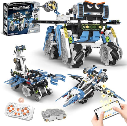 3-in-1 Programmable Robotics Kit with Remote and App Control - STEM Educational Building Toy for Kids Ages 8-12 Ideal Birthday for Boys (856PCS)