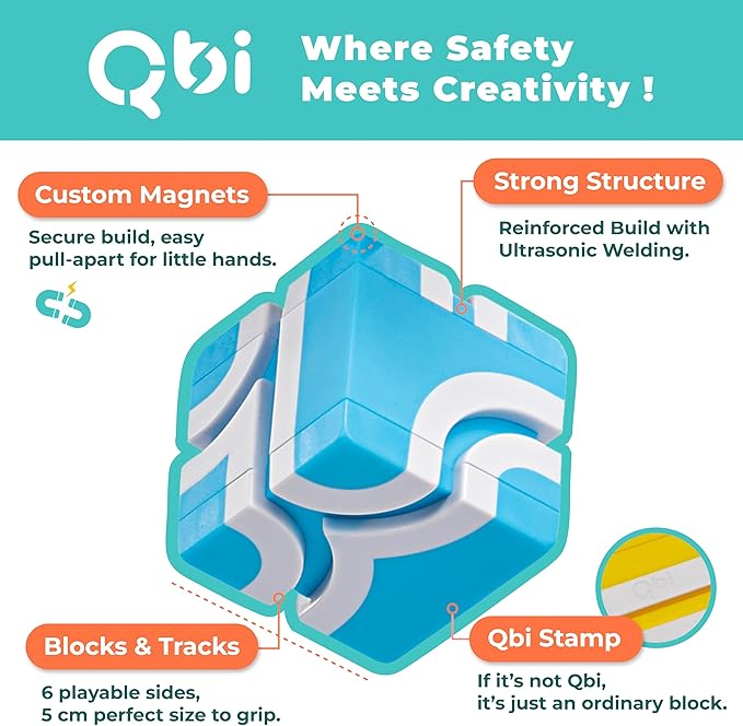 QBI Magnetic Blocks for Toddlers Ages 3+ | STEM Magnetic Block Tracks with Wheel Bulldozer &amp Tiles | 3D Colorful Magnet Building Blocks for Boys &amp Girls | Early Learning Sensory Toy – 21 Piece