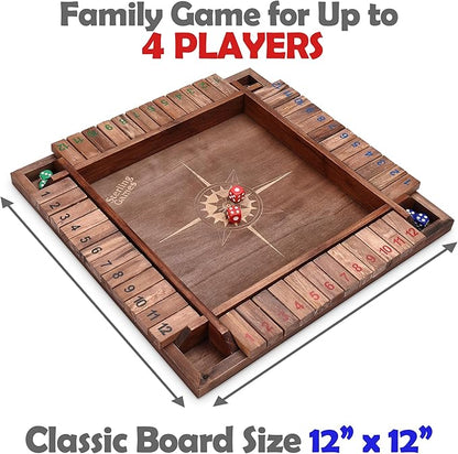 Sterling Games 12 Inches Shut The Box Game for 4 Players Family Dice Game with 12 Numbers Box Nautical Themed Large Wooden Game Board