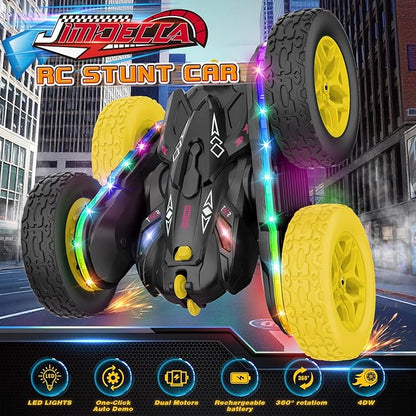 Remote Control CarRC Cars with Sides Light Strip and HeadlightsDouble Sided 360 Flips Rotating RC Stunt Car2.4Ghz All Terrain Toys for Ages 4-8 Kids Toy for Boys Birthday Gift(Black)