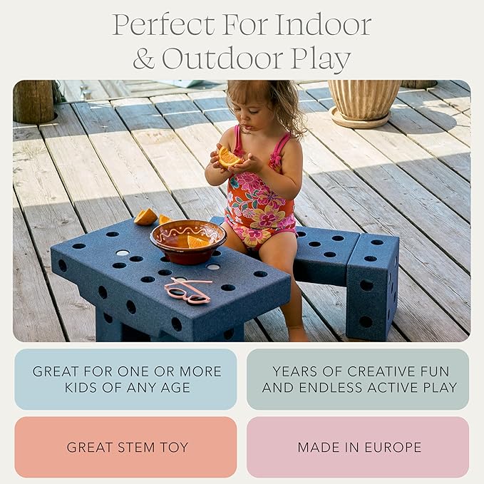 PLAYSMOL MODU Dreamer Set – Large Building Blocks for Toddlers &amp Kids 25 Different Creations Children Toys &amp Gifts Easy Assembly and Responsibly Made (Blue)
