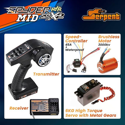 Serpent RTR 1/10 Off Road 2WD Buggy High Speed Long Life Optional High-Performance Off-Road RC Buggy RTR Battery and Charger Excluded (SRX-2 MM)