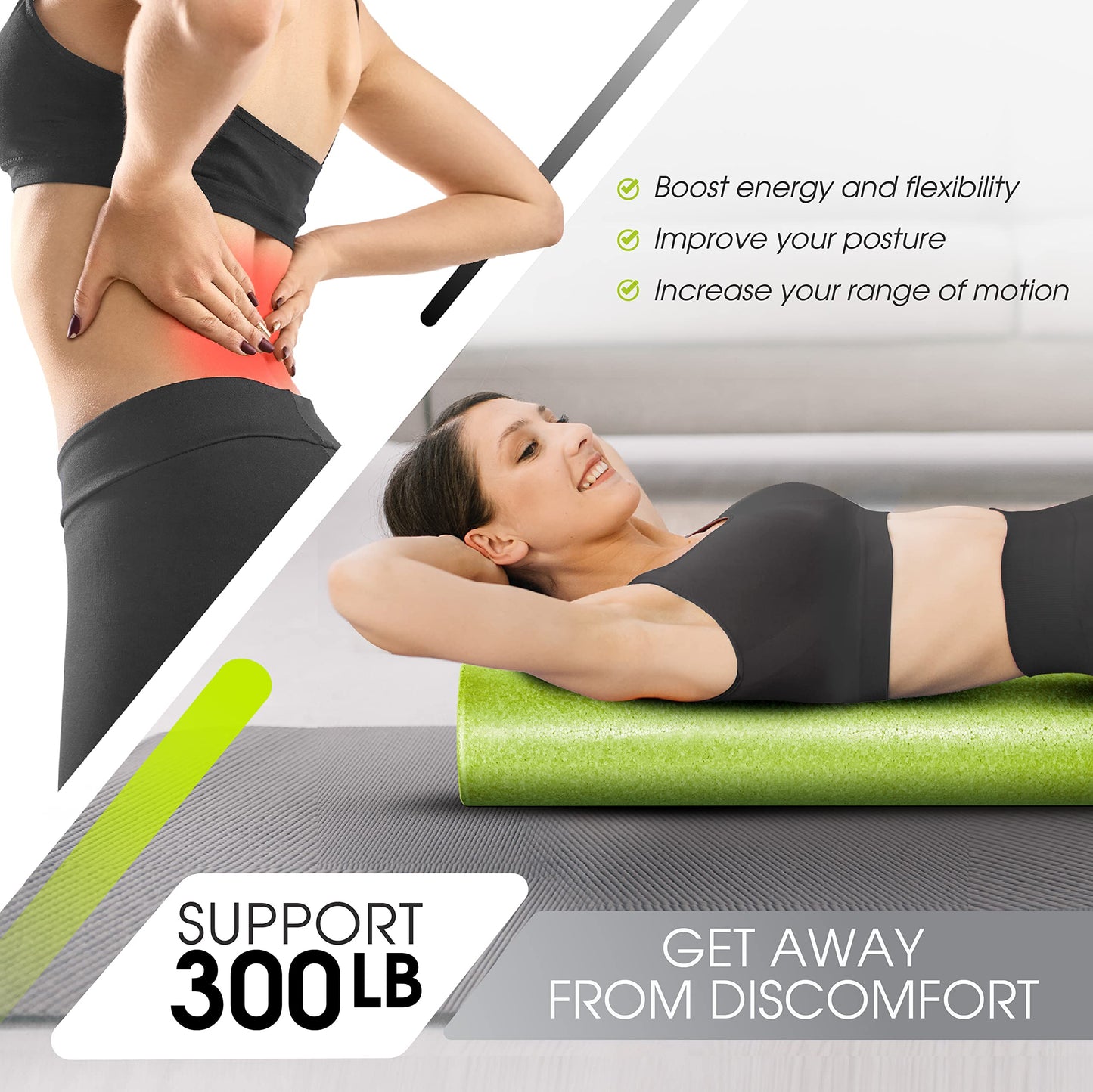 Yes4All High-Density EPP Round Back Roller Foam, Exercise Foam Roller for Yoga, Pilates & Stretching - 12, 18, 24, 36 inch
