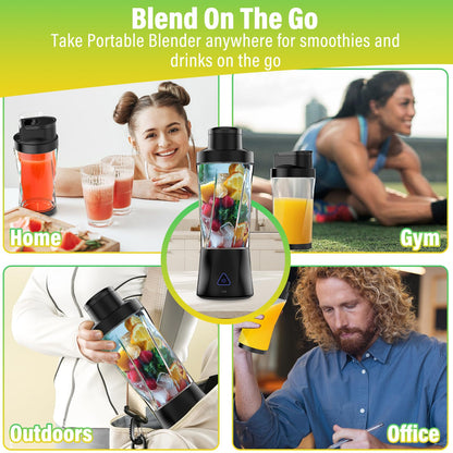 Portable Blender, 360W Personal Blender for Shakes and Smoothies for Kitchen, 24 Oz BPA Free Traveling Juicer Cup and Lid with 6 Blades, Self Cleaning Portable Juicer for Kitchen/Travel/Gym, Black