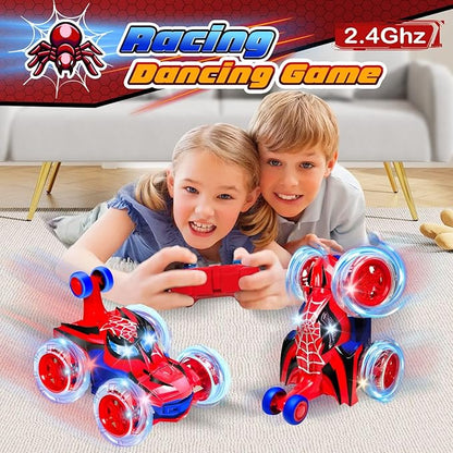Kids Toys Spider RC Car for Boys 4-7 - Cool Spider Monster Remote Control Crawler Toy 360° Flip Fast Stunt &amp 4WD Light Up Wheel - Fun Boy Gift Idea for Birthday Chirstmas Stuff Age 3 4 5 6 7 8