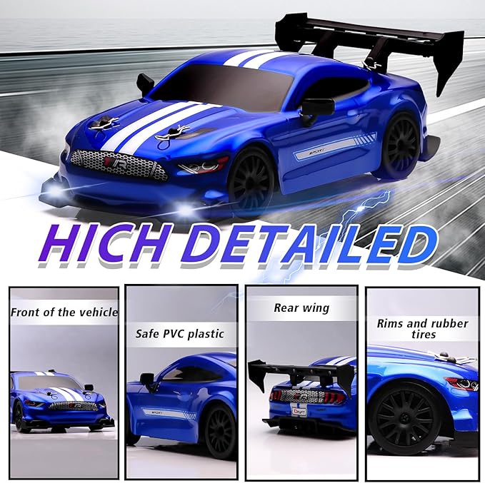 1:24 Scale RC Drift Car4WD 2.4GHz High Speed Racing Hobby Sport Toy Car Vehicle with LED LightsRacing and Drift Wheels for Adult Boys Girls Kids Gift (8602-Blue)