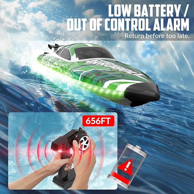 Brushless RC Boat - Remote Control Boats for Adults with LED Lights Racing Boats for Pool&ampLakes2.4GHz RC High Speeding Summer Water Toy (Green)