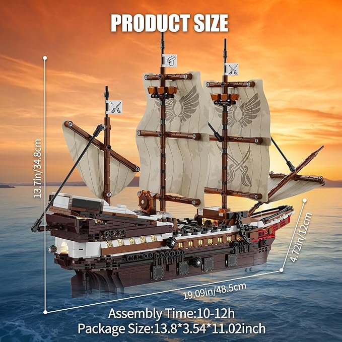 TYCOLE Pirate Ship Building Set with Lights - Mayflower Ship Model ToyGreat Home&ampOffice Decoration for Pirates FansIdea Choice for Adults and Boys Aged 8-14 as Birthday Christmas Gifts(2076PCS)