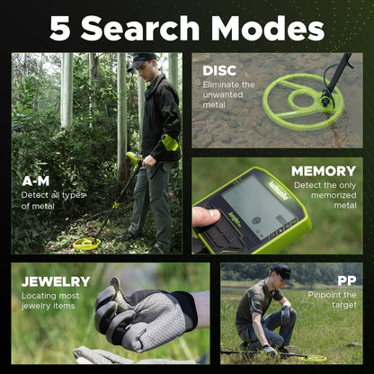 Hazlewolke Metal Detector for Adults, Rechargeable Battery for 20H Typical Use, 5 Professional Mode with Higher Accuracy 10” Waterproof Coil for Gold Detecting