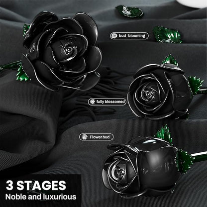 Black Rose Bouquet Building Set for Girls &amp Boys - 12 Pack Botanical Collection Gift for Easter Basket Artificial Flowers Botanical Collection Centerpiece Retro Decor