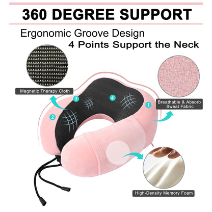 urnexttour Travel Pillow and Blanket Set Neck Pillows Travel Essentials with Sleep Mask for Airplane Car Memory Foam Pink