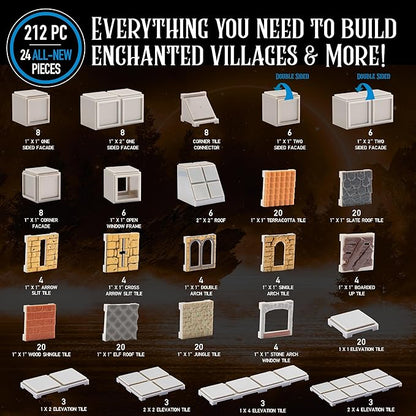 Monster Adventure Terrain - NEW! Builder Enhancement Set (212pc) - 3D Interchangeable Dungeon System w 24 New Tiles - Build Modular Worlds in a Snap &amp Elevate Your Campaign - Compatible with DND