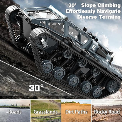 Mostop RC Tank Car 1:16 Scale 2.4Ghz Remote Control Crawler High Speed Tank Off-Road RC Tracked Vehicles 360°Rotating Drifting Car with 2 Batteries Military Truck for Kids Adults Gray