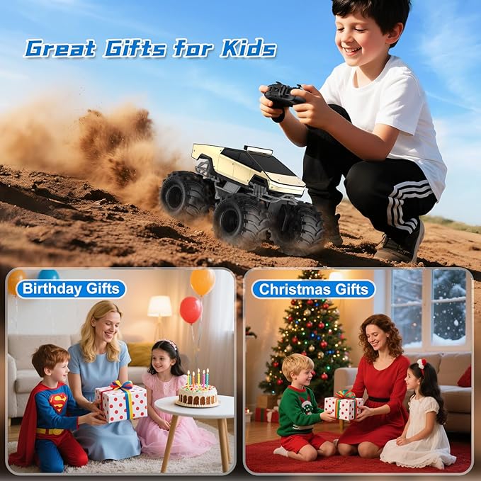 Remote Control Car for Boys 1:18 Monster Trucks Toys Amphibious RC Cars 2.4 GHz Waterproof RC Trucks 4WD All Terrain Off-Road Pickup Kids Toys for 6-12 Year Old Boys Girls Christmas Birthday Gifts