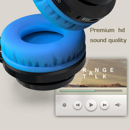 Riwbox Wireless Headphones for Kids, AB005 Kids Bluetooth Headphones V5.2 with Microphone Foldable Headset with TF Card FM Radio and LED Light Compatible for Phones PC TV (Black&Blue)