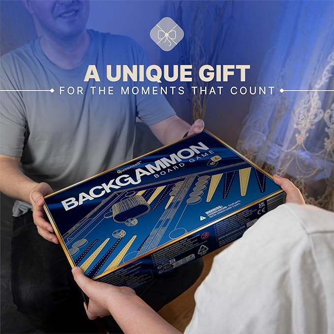 Backgammon Sets for Adults – 15-Inch PU Leather Board Game – Classic 2-Player Travel Backgammon Set with 32 Playing Pieces Dice and Cups