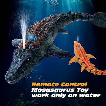 Remote Control Dinosaur Toys for Kids 3 4 5 6 7 Mosasaurus Diving Toys RC Boat with Light and Spray Water for Swimming Pool Lake Bathroom Ocean Protector Bath Toys