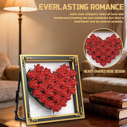 Red Rose Building Set Compatible with Lego Flowers Bouquet Botanical Collection Wall &amp Table Art Decor for Lover Adults Girls -1871PCS