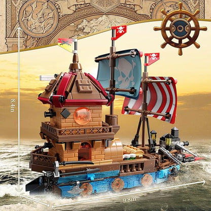 Pirate Ship Building Sets with Lights Creative Model Ship Boat Pirate Themed Toys Building Kits for Home Decor 916 Pieces Christmas Birthday Gift for Adults Teens 14+