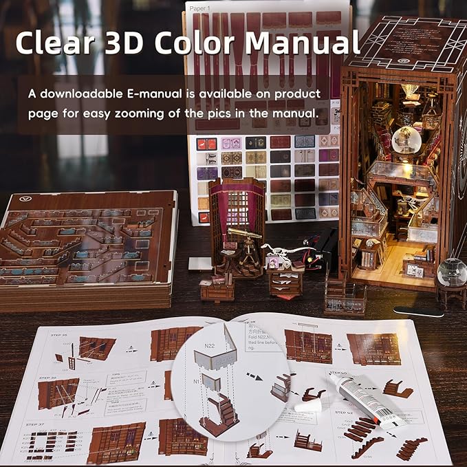 DIY Book Nook Kit DIY Miniature Dollhouse Booknook Kit 3D Wooden Puzzle Bookend Bookshelf Insert Decor with LED Light for Teens and Adults (Beyond Library)