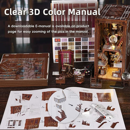 DIY Book Nook Kit DIY Miniature Dollhouse Booknook Kit 3D Wooden Puzzle Bookend Bookshelf Insert Decor with LED Light for Teens and Adults (Beyond Library)
