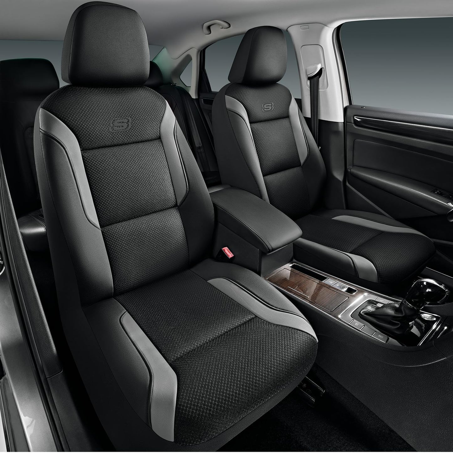 Skechers Memory Foam Car Seat Covers, Air Cool Mesh Thick Seat Covers, Gray Two Front Car Seat Protector, Airbag Compatible, Automotive Comfort & Protection for Most Cars, Van,Trucks, SUV,Grey