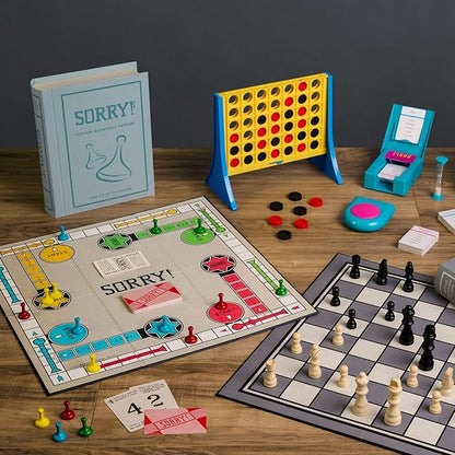 WS Game Company Collection of 15 Vintage Bookshelf Board Games Including Scrabble Monopoly Clue Yahtzee Chess Boggle Candy Land Connect Four &amp Sorry! - Classic Family Games for Kids &amp