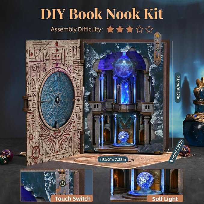 Magic Booknook Building Set with LED Light Mini Bookend Building Kit for Bookshelf &amp Home Decor DIY Miniature Book Nook Building Model for Kids Adults Teens (Circle of Magic)